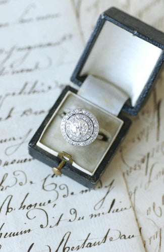 Bague 55 Bague Cible Ronde Art Déco Or blanc, Platine et Diamants 58 Facettes