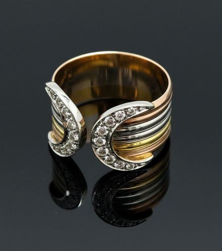Bague Fascia in Oro a Tre Colori, con Diamanti 58 Facettes
