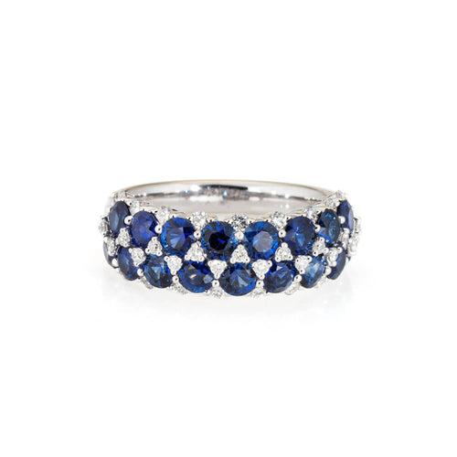 Sapphire Diamond Band Sz 6.25 Estate 18k White Gold Gemstone Ring Stacking 58 Facettes G13655