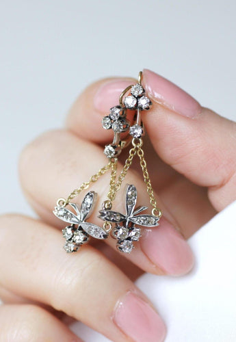 Boucles d'oreilles Boucles d'Oreilles Dormeuses Anciennes Trèfle et Fleur Diamants 58 Facettes