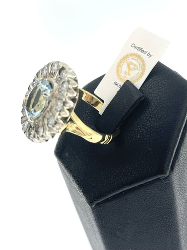 Bague 54.5 Bague en or jaune et argent , aigue-marine et diamants 58 Facettes