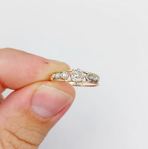 Bague 51.5 Bague victorienne or rose et argent, diamant et diamants 58 Facettes A05591