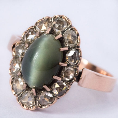 Bague 55 Bague ancienne chrysobéryl oeil de chat et diamants 58 Facettes 19-378-50