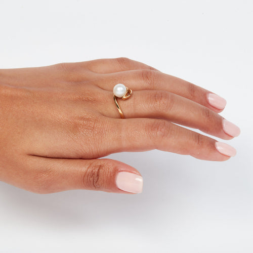 Прстен од жутог злата - култивисани бисер