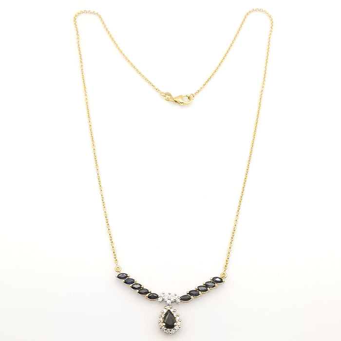 Geelgouden collier met saffier en diamant