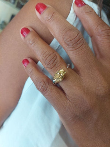 Bague 56 Bague moderne tête de lion or jaune et argent 58 Facettes 089281