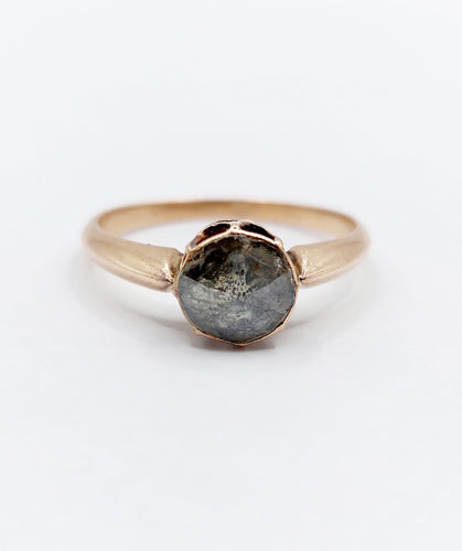 Anello - Solitario antico in oro rosa 14k e diamante taglio rosa 7 mm 