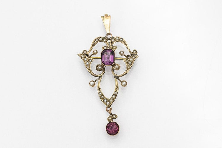 Pendentif Broche pendentif Art Nouveau améthystes et perles, Angleterre, vers 1900. 58 Facettes 10752