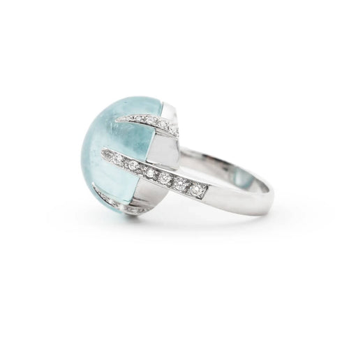 Bague Bague en or blanc avec aigue-marine de 18,5 ct et diamants de 0,40 ct 58 Facettes 17675