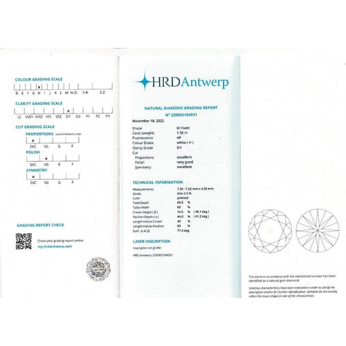 Anel Solitário em ouro branco, diamante de 1,36 quilates. 