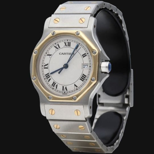 Saat Cartier Santos Ronde Octagon 18 Ayar Sarı Altın ve Çelik 58 Facettes MT45328