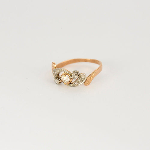 Bague 55.5 Bague diamants en or rose et platine, fin XIXéme. 58 Facettes