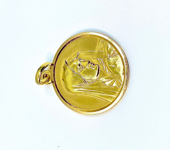 Pendentif Médaille en or jaune 18 carats : profil de la Vierge 58 Facettes AB295