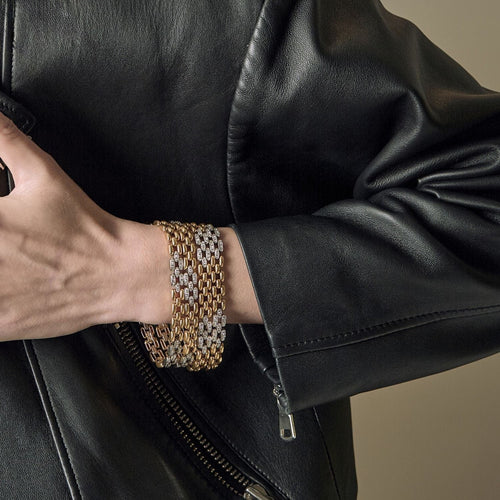 Bracelet Cartier. Collection Maillon Panthère. Rare Collier à transformation pouvant former Bracelet en or de deux couleurs et diamants. 58 Facettes 58FC18