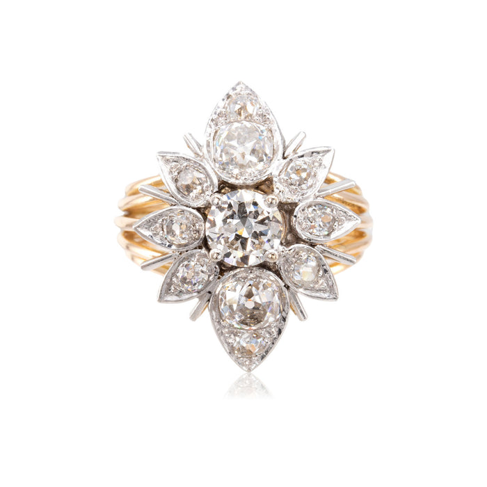 Oud geslepen diamanten marquise ring, jaren 50