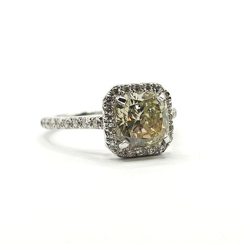 Bague 53 Bague or blanc, diamant vert, entourage diamants taille brillant 58 Facettes
