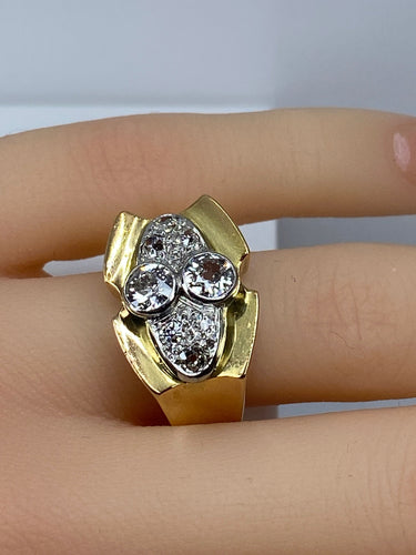 Bague 51 Bague Tank en or jaune 18 carats et platine sertie de diamants 58 Facettes AB665