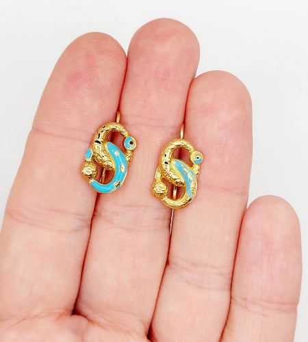 Boucles d'oreilles Dormeuses victorienne or jaune infini et émail bleu (circa 1870) 58 Facettes A06050