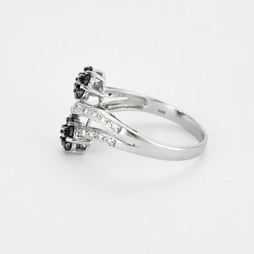 Bague 59 Bague Toi et Moi en or blanc, diamants noirs et blancs 58 Facettes 240515