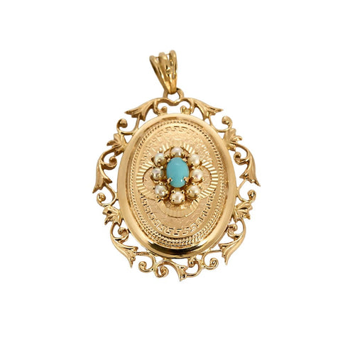 Pendentif Pendentif porte souvenir en or rose, turquoise et perles 58 Facettes CHAL0374