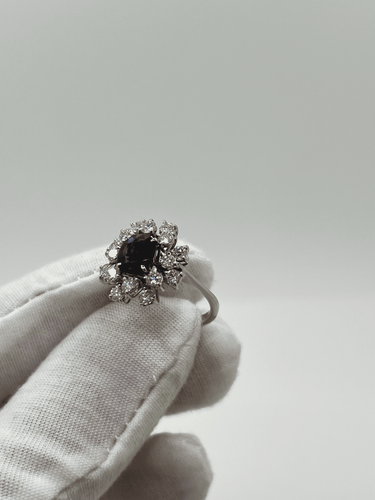 Bague 55 Bague marguerite or blanc, saphir, diamants 58 Facettes 00032901