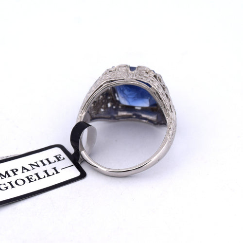 Пръстен от Платина със сапфир и диаманти 