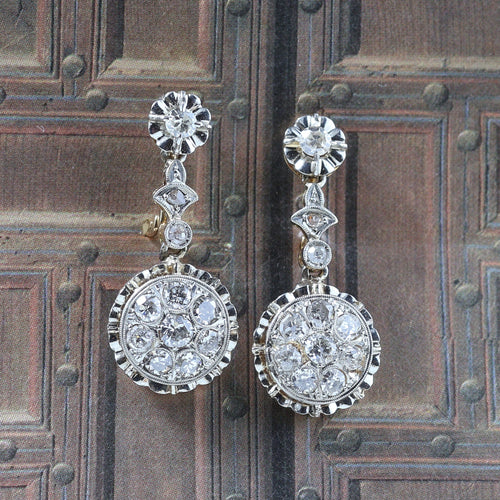 Boucles d'oreilles Boucles d'oreilles vintage en or jaune 18 carats et platine, serties de diamants naturels 58 Facettes V159/24