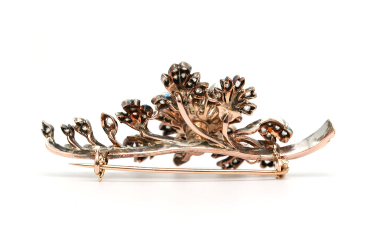 Broche Broche Art Nouveau en or jaune 18 carats et argent sertie de diamants ancienne taille et rose 58 Facettes 23169