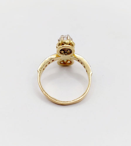 Bague 44 Bague Toi et Moi or, diamant et saphir épaulés (circa 1910) 58 Facettes A05407