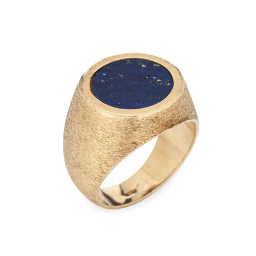 Bague 55 Chevalière Lapis Lazuli Années 70 Or Jaune 58 Facettes G12676