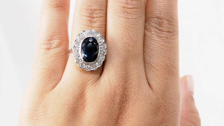 Bague 58 Bague Pompadour en platine saphir et diamants 58 Facettes 32635