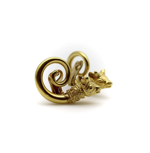 Boucles d'oreilles Boucles d'oreilles vintage en forme de tête de taureau en spirale en or 22 carats de Lalaounis 58 Facettes A2000X