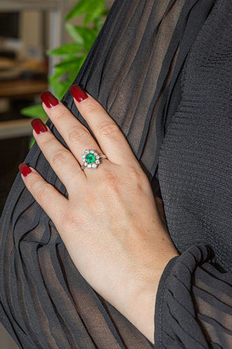 Bague 59 Bague Fleur Or blanc Emeraude 58 Facettes 3100389CN