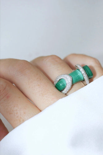 Bague 53 Bague Cocktail Gucci, malachite et diamants sur or blanc 58 Facettes
