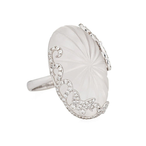 Bague Bague papillon en cristal de roche et diamants, en or blanc 14 carats, bijou de cocktail 58 Facettes G12631