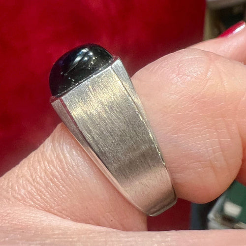 Bague 56 Bague or blanc tourmaline bleue 58 Facettes 7824 A