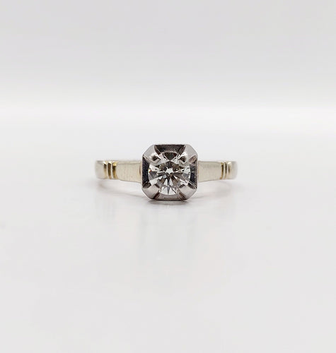 Bague 52 Bague solitaire Art déco en or blanc 18k et platine, diamant 0,43 carat 58 Facettes A06462