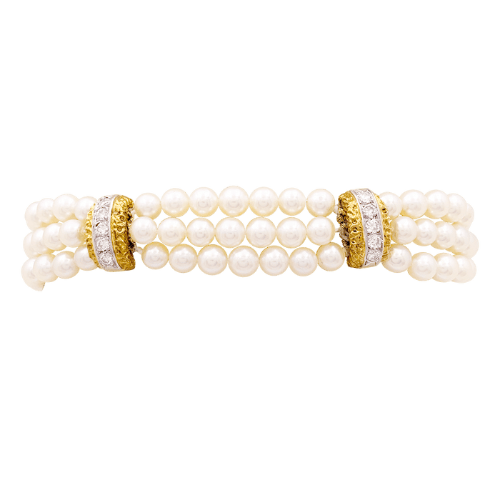 Bracelet Van Cleef & Arpels, deux ors, diamants, perles. 58 Facettes 34207