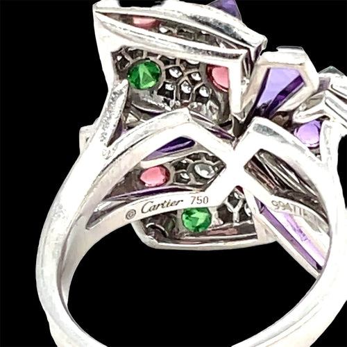 Bague 55 Cartier Diamond and Multi-Gem Caresse d'Orchidées Ring 58 Facettes