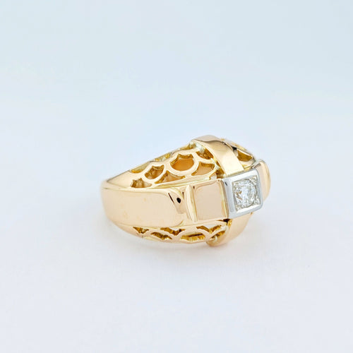 Bague 56 Bague tank ajourée en or jaune et diamant 58 Facettes 33016