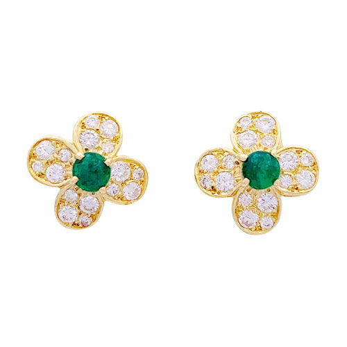 Boucles d'oreilles Clips Van Cleef & Arpels, "Fleurette", en or jaune, diamants et émeraudes. 58 Facettes 33755