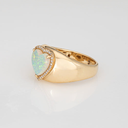 Bague 54 Bague en or jaune avec diamants et opale en forme de cœur 58 Facettes G14054