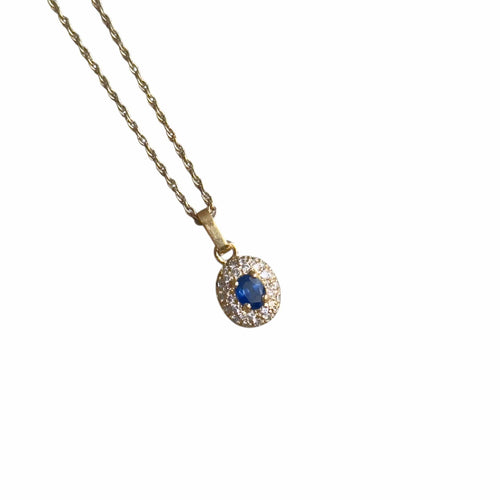 Pendentif Pendentif or jaune saphir ovale entourage diamants 58 Facettes 377