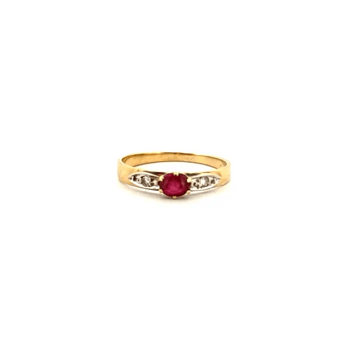 Solitaire Yellow gold ruby and diamonds