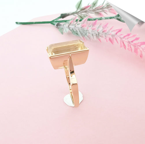 Bague 59.5 Bague Citrine rectangulaire à pans coupés Or Jaune 18 K 58 Facettes AA 1578