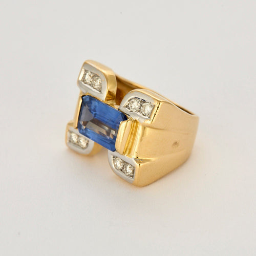 Bague 52 Bague tank or jaune, saphir et diamants 58 Facettes MON0984