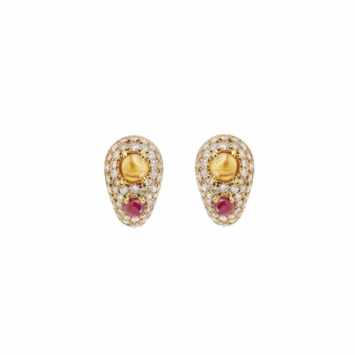 Boucles d'oreilles Boucles d’oreilles clip citrines rubis diamants or jaune 58 Facettes BO208