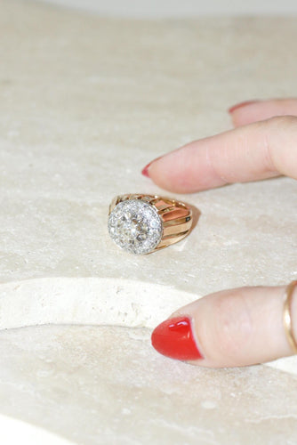 Bague 58.5 Bague Dôme en diamants, or rose et platine des années 40 58 Facettes