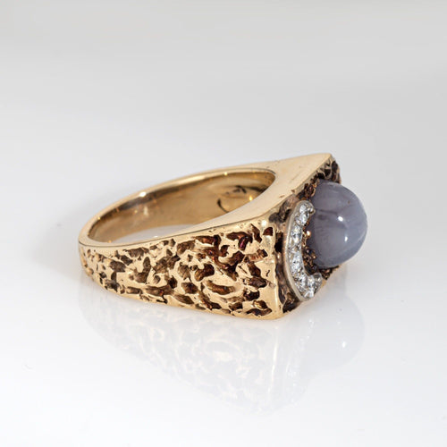 Bague 59 Bague vintage en or jaune 14 carats avec diamants, croissant de lune, étoile et saphir 58 Facettes G13899