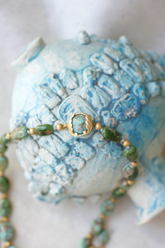 Collier Collier Ancien Neo Egyptien Or Jaune et Turquoises 58 Facettes